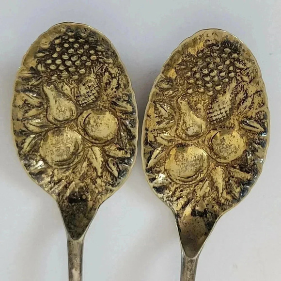 Thomas Wallis II Berry Spoons Lot of 2 Sterling Silver George IV 1825 Gold Wash - Picture 5 of 6